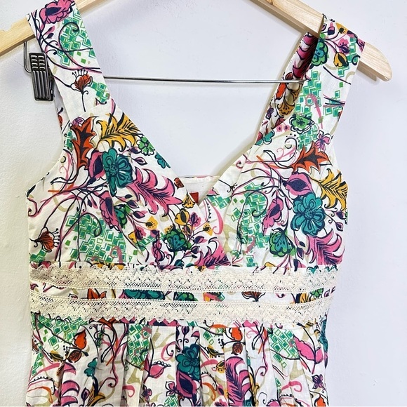 Sundance Catalog Linen Sleeveless Floral Dress Cross Lace Front Fit‎ & Flare P2 - Picture 8 of 8